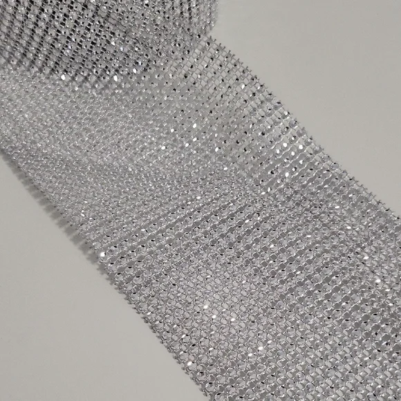 1x Silver Rhinestone Mesh Roll - Picture 2 of 4